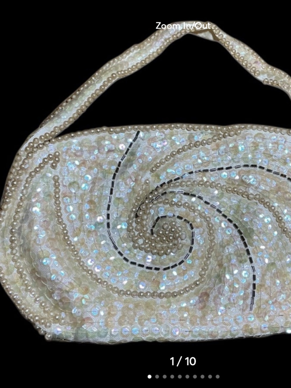 Vintage Made in Japan Ivory Iridescent Sequin & Faux Pearl Beaded Evening Purse